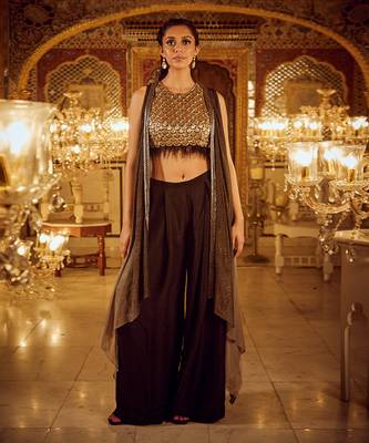 Black blouse pant cape 1