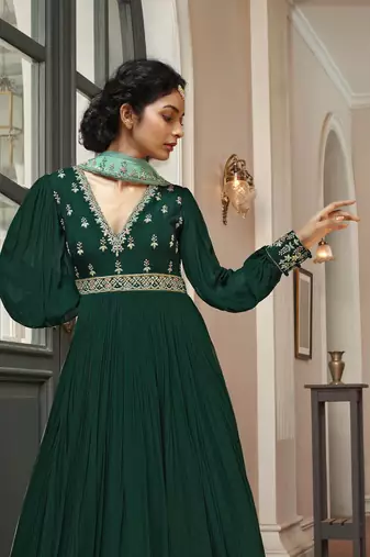 Trendmalls  Georgette Embroidery Anarkali Kurta Pant Set with Dupatta