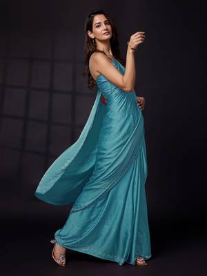 Soft Satin Silk and Sirowaski Work Indian Bollywood Saree with Unstitched Blouse Piece for Women  3