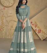 Grey real georgette embroidered anarkali suit