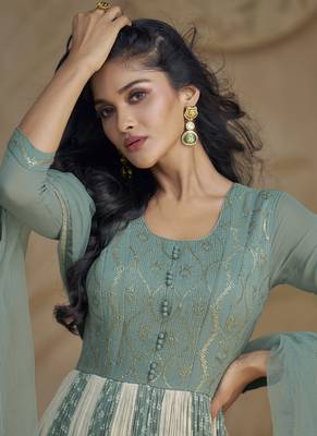 Grey real georgette embroidered anarkali suit 2