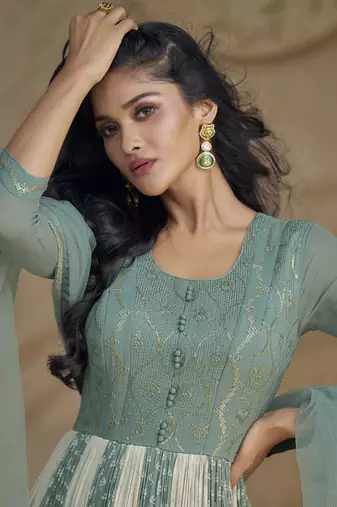 Grey real georgette embroidered anarkali suit