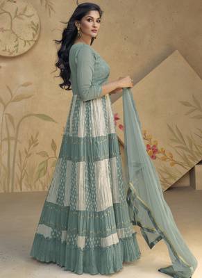 Grey real georgette embroidered anarkali suit 3