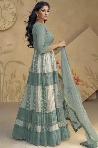 Grey real georgette embroidered anarkali suit
