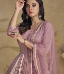 Onion pink real georgette embroidered anarkali suit