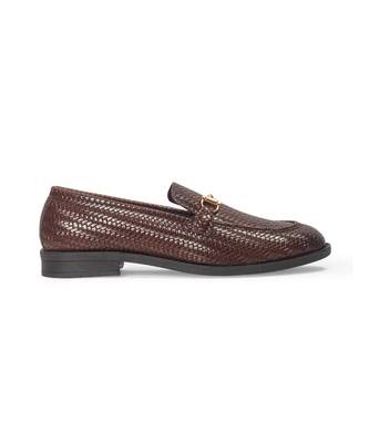 Brown italian cut textured buckle slipons 2