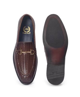 Brown italian cut textured buckle slipons 3