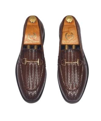 Brown italian cut textured buckle slipons 4