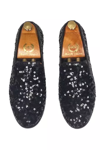 Black glamorous sequin slipons