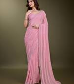 Trendmalls  Chiffon Siroski work Cut work border Saree with Unstitch Blouse Piece