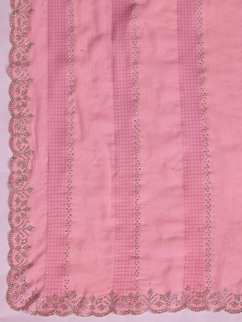 Trendmalls  Chiffon Siroski work Cut work border Saree with Unstitch Blouse Piece