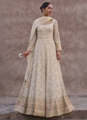 Off white georgette embroidered anarkali suit 1