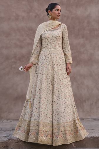Off white georgette embroidered anarkali suit