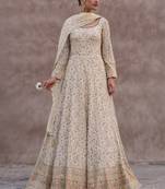 Off white georgette embroidered anarkali suit