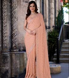Orange art Silk Thread Embroidery Work Saree for Women