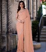 Orange art Silk Thread Embroidery Work Saree for Women