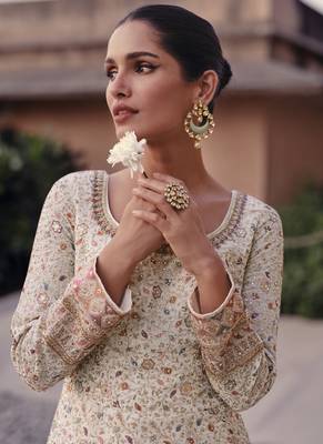Off white georgette embroidered anarkali suit 2