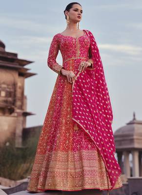Women's Pink and Orange Georgette Anarkali Suit 2