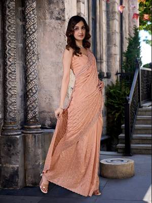 Orange art Silk Thread Embroidery Work Saree for Women 4