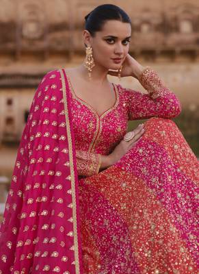 Women's Pink and Orange Georgette Anarkali Suit 3