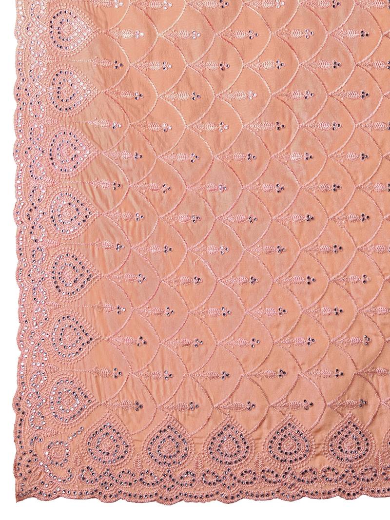 Orange art Silk Thread Embroidery Work Saree for Women