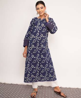 Indigo Printed Cotton Kurti Wide Leg Pant 2