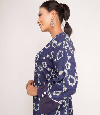 Indigo Printed Cotton Kurti Wide Leg Pant 3