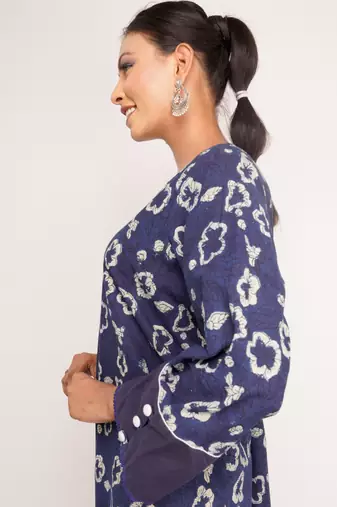 Indigo Printed Cotton Kurti Wide Leg Pant