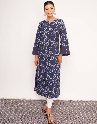 Indigo Printed Cotton Kurti Wide Leg Pant 4