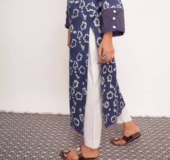 Indigo Printed Cotton Kurti Wide Leg Pant 5
