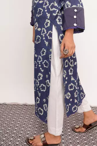 Indigo Printed Cotton Kurti Wide Leg Pant