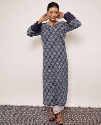 indigo printed cotton Kurti  Wide leg Pant 1