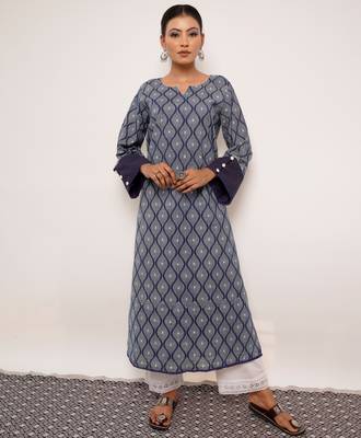 indigo printed cotton Kurti  Wide leg Pant 2