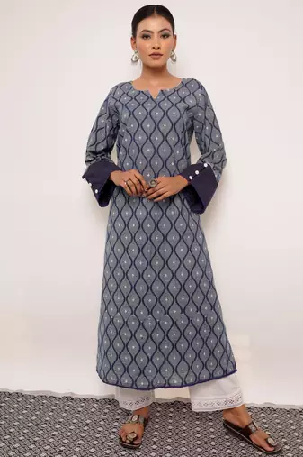 indigo printed cotton Kurti  Wide leg Pant