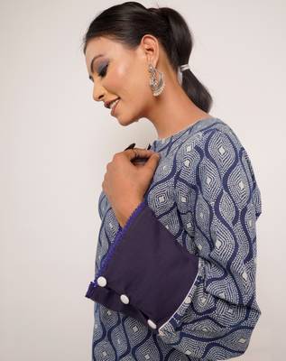indigo printed cotton Kurti  Wide leg Pant 3