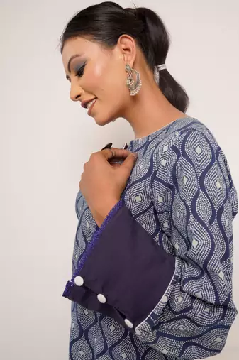indigo printed cotton Kurti  Wide leg Pant