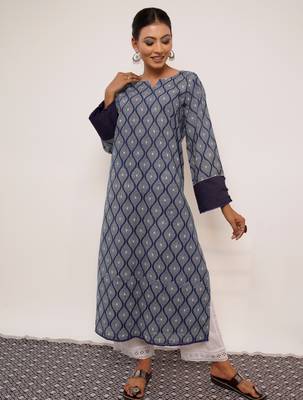 indigo printed cotton Kurti  Wide leg Pant 4
