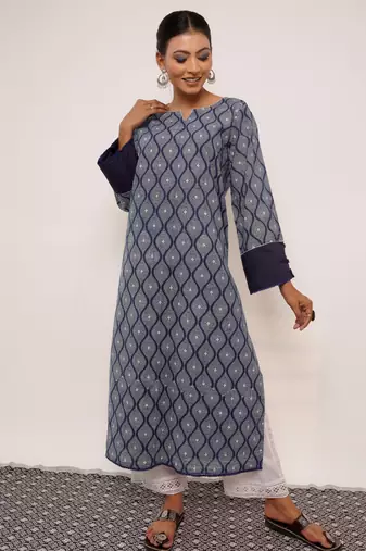 indigo printed cotton Kurti  Wide leg Pant