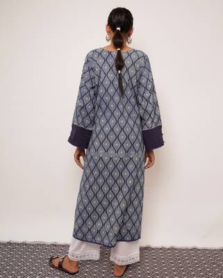 indigo printed cotton Kurti  Wide leg Pant 5