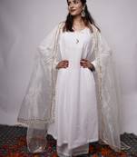 White Plain Cotton Kurti Wide Leg Pant Dupatta