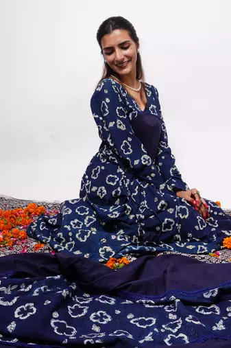 Indigo Printed Cotton Kurti Pant Dupatta