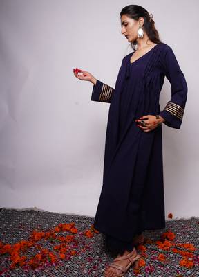 Navy Blue Plain Cotton Kurti Pallazo 1