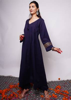 Navy Blue Plain Cotton Kurti Pallazo 2