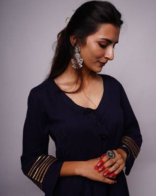 Navy Blue Plain Cotton Kurti Pallazo 3