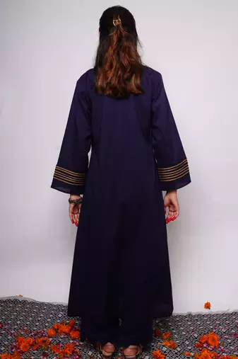 Navy Blue Plain Cotton Kurti Pallazo