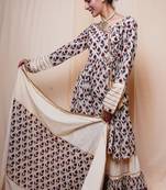 Beige Printed Cotton Kurti Sharara Dupatta