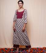 Beige Printed Cotton Kurti Pallazo