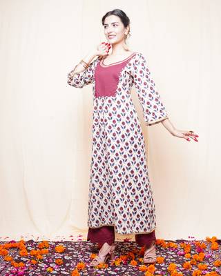 beige bagru printed cotton kurta palazzo set 2