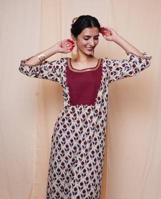beige bagru printed cotton kurta palazzo set 3