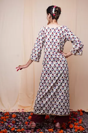 beige bagru printed cotton kurta palazzo set
